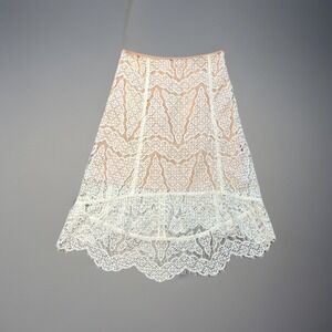 $495 Veronica Beard Women's White‎ Geometric Lace Skirt Scalloped Hem Size 4